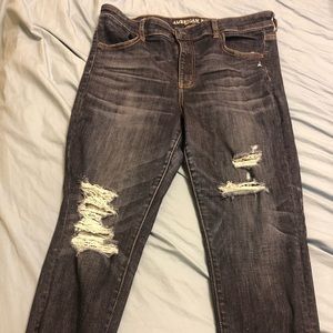 AE dark washed hi rise jegging crop